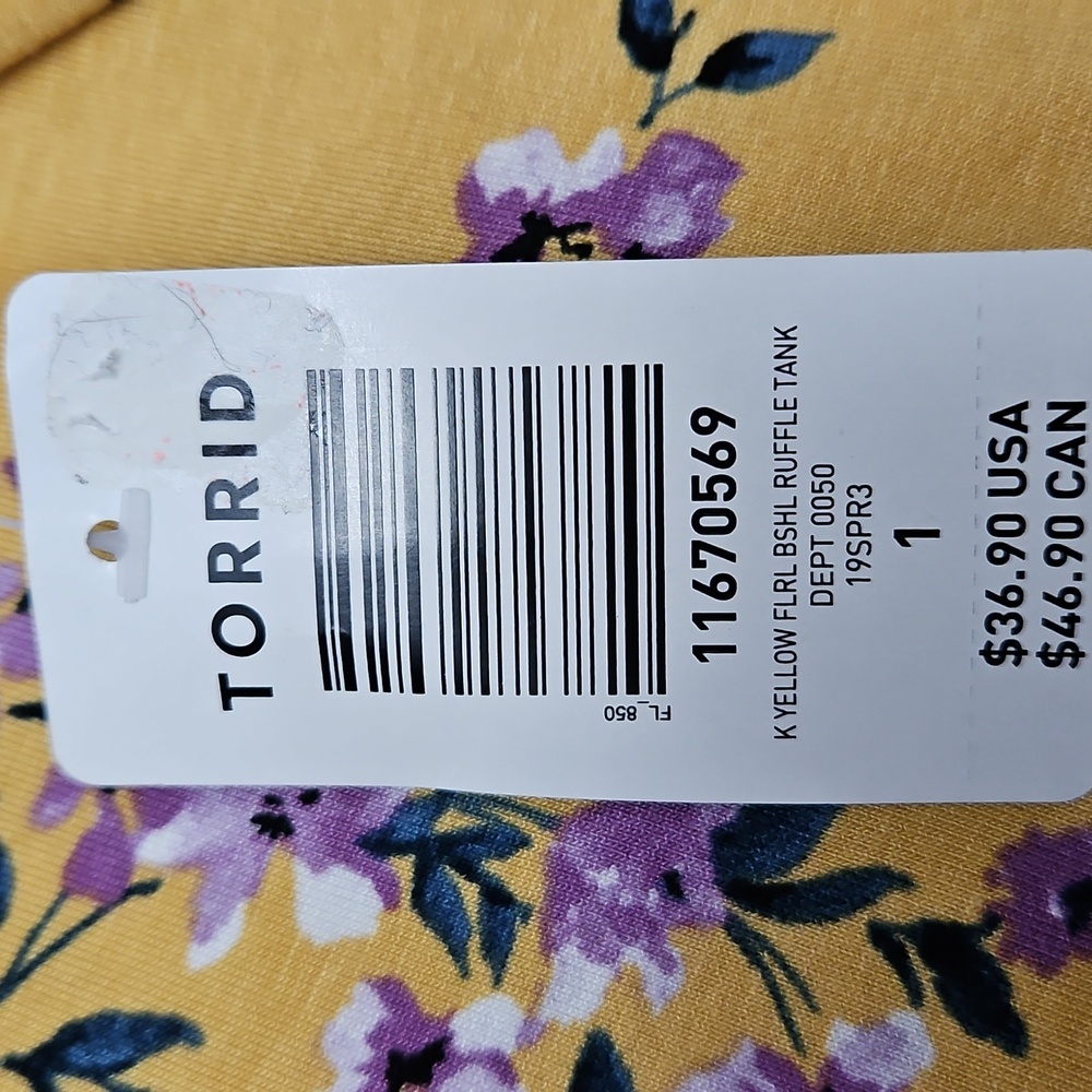 Torrid Floral Ruffle Tank Top V-Neck NEW 1X Torrid Size 1 Yellow - Picture 9 of 11